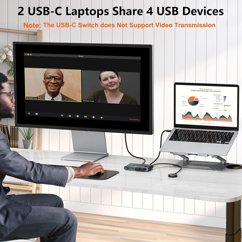 DXchip 10Gbps USB C Switch 2 Laptops 2 in 4 Out USB 3.2 Switcher 2 Computers Share Keyboard Mouse, Printer, Camera, Headphone, 10Gbps Data Power Cable & Desktop Controller Included - Image 2